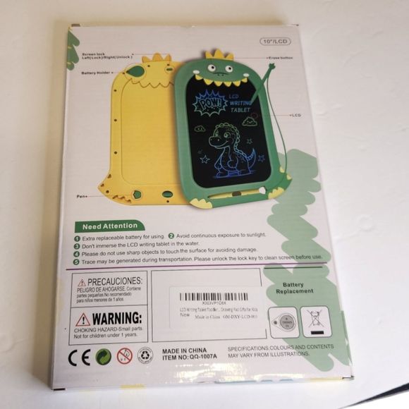 Kids LCD Writing Tablet 10" - Cute Green and Yellow Dinosaur Design - Picture 2 of 4